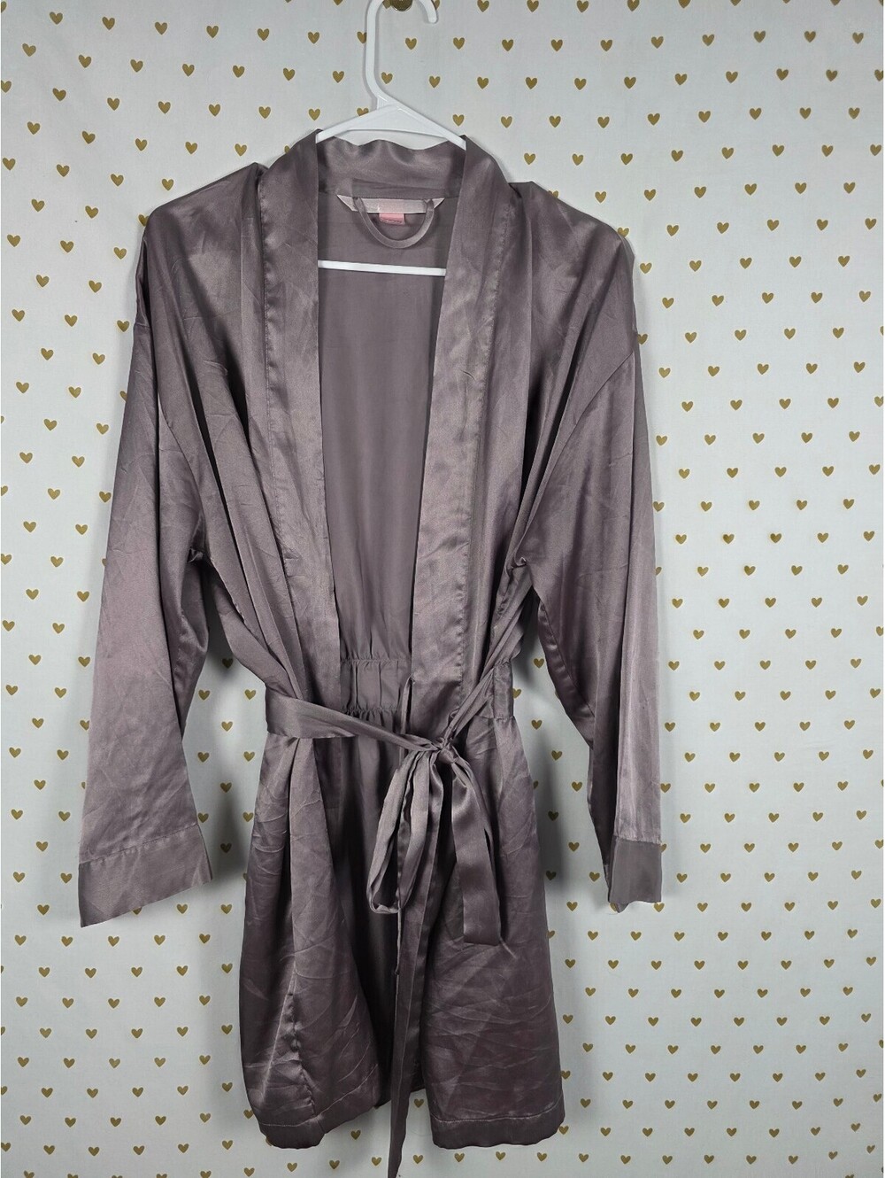 Victorias Secret Taupe Pocket Lounge Satin Silky Robe Kimono ONE SIZE FITS ALL